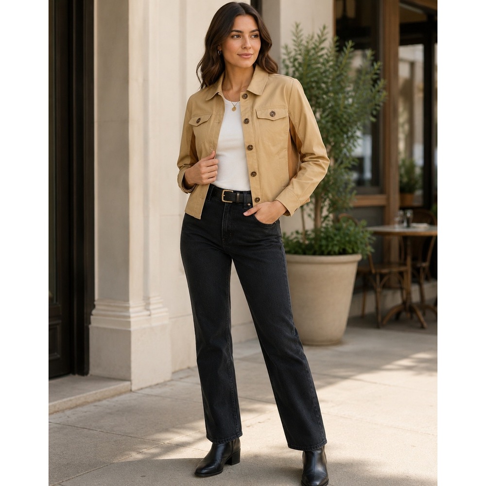 NWT Cabi Mason Jacket M Tan Contrast Utility Cropped‎ Field Jacket
